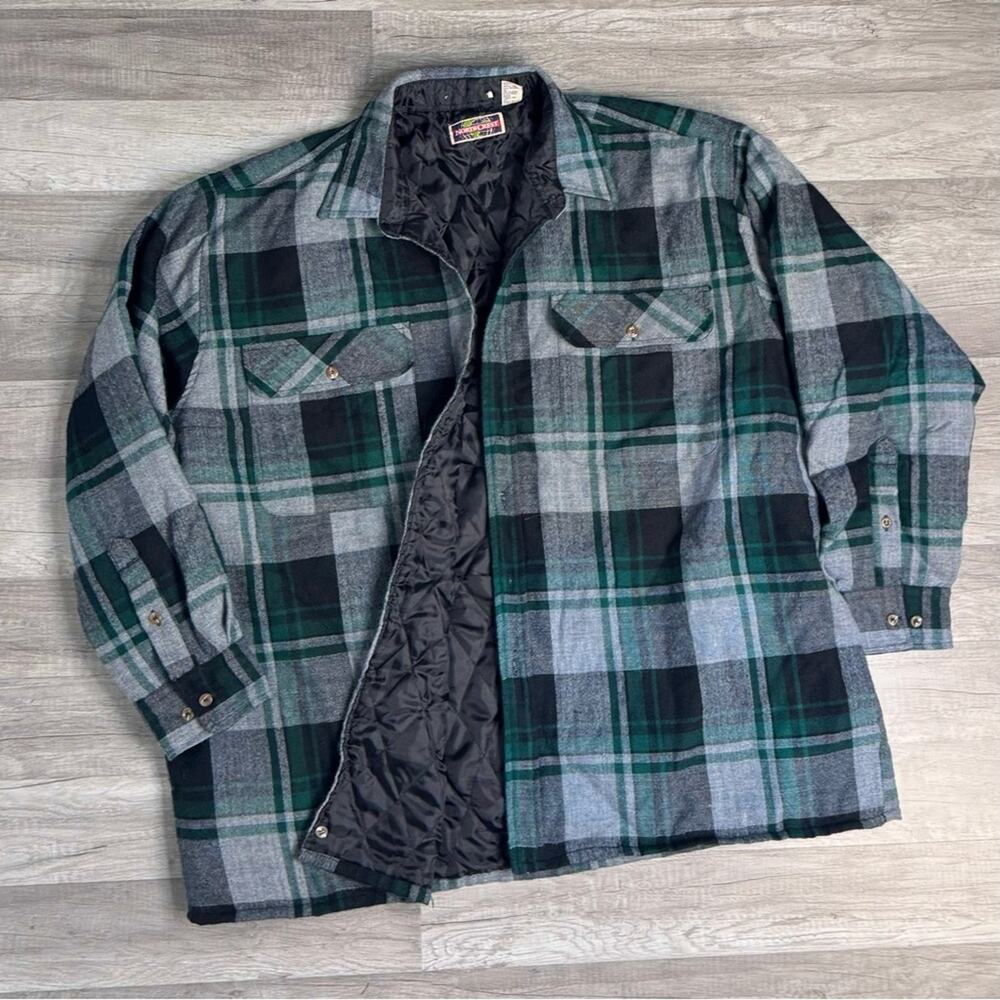 VNT Quilted Flannel Shirt Jacket Shacket Size 2XL GreenPlaid Lined NorthCrest